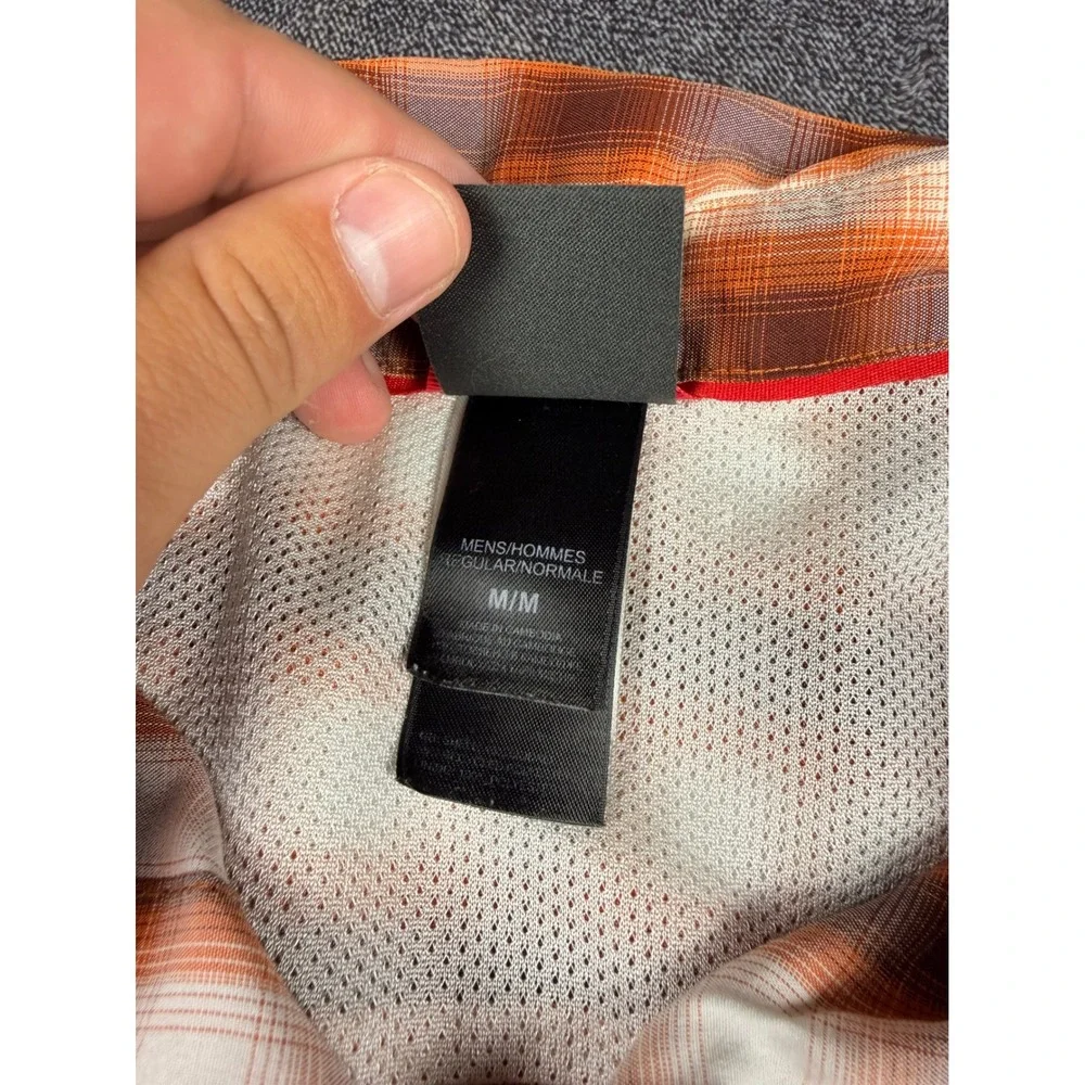 The North Face Mens Orange Plaid Long Sleeve Hiking Button Down Shirt Size Med